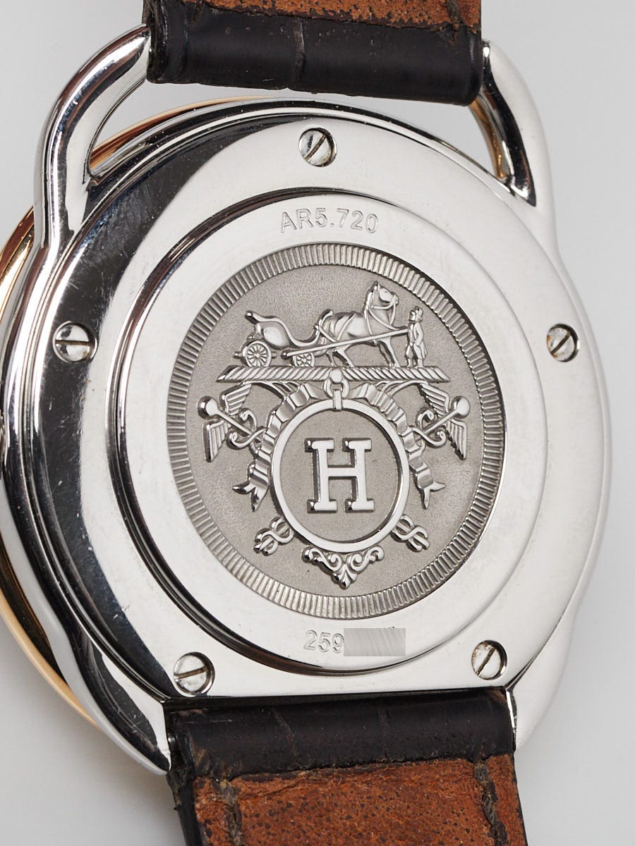 Hermes 38mm 18k Gold and Stainless Steel Black Alligator Arceau GM