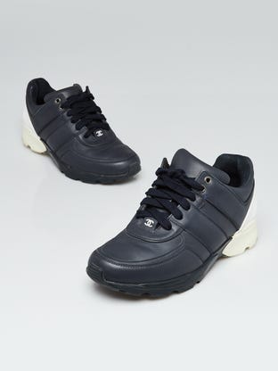 Navy Blue/White Leather REV Sneakers Size 8/38.5