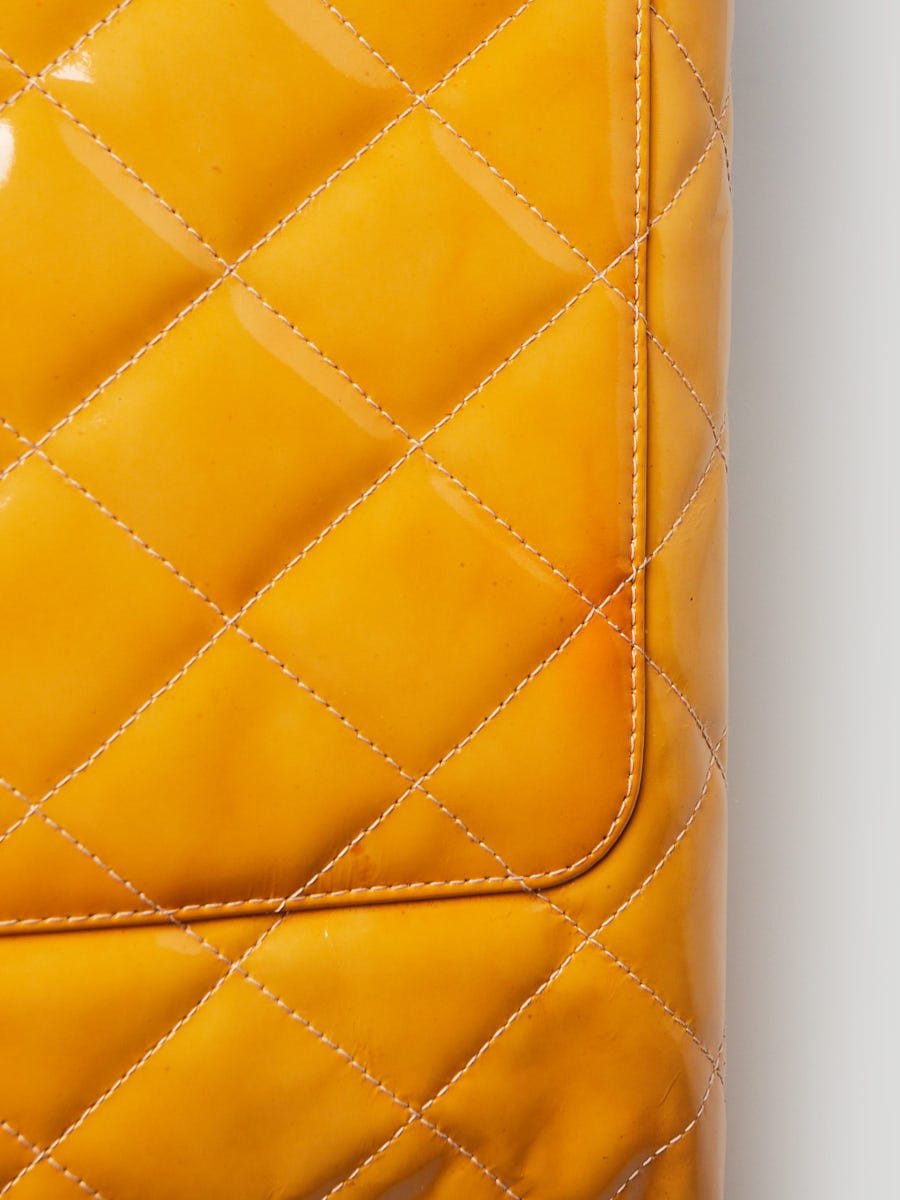 Chanel Yellow Quilted Patent Leather Large Frame Top Tote Bag