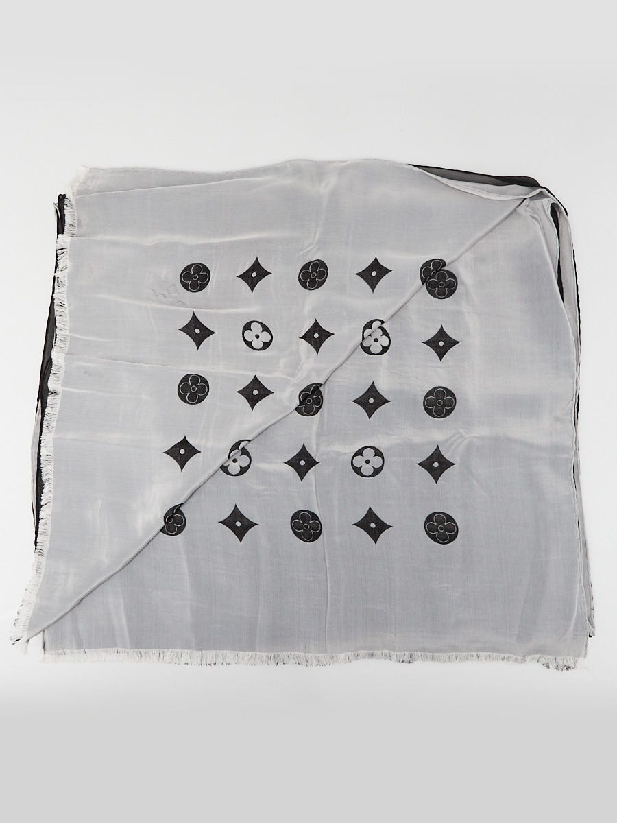 Black and White Louis Vuitton Inspired Monogram Silk Chiffon Scarf