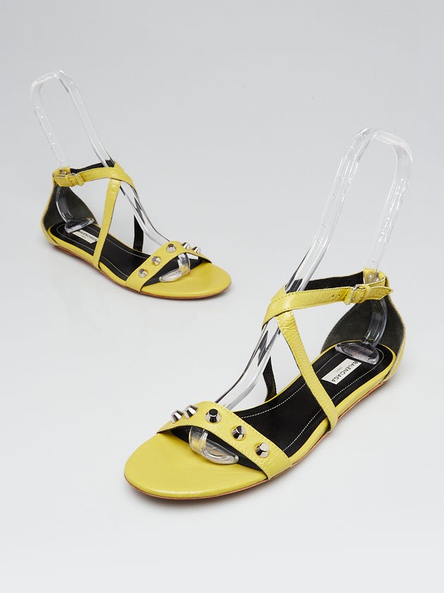 Balenciaga Yellow Leather Studded Ankle Wrap Sandals Size 9/39.5