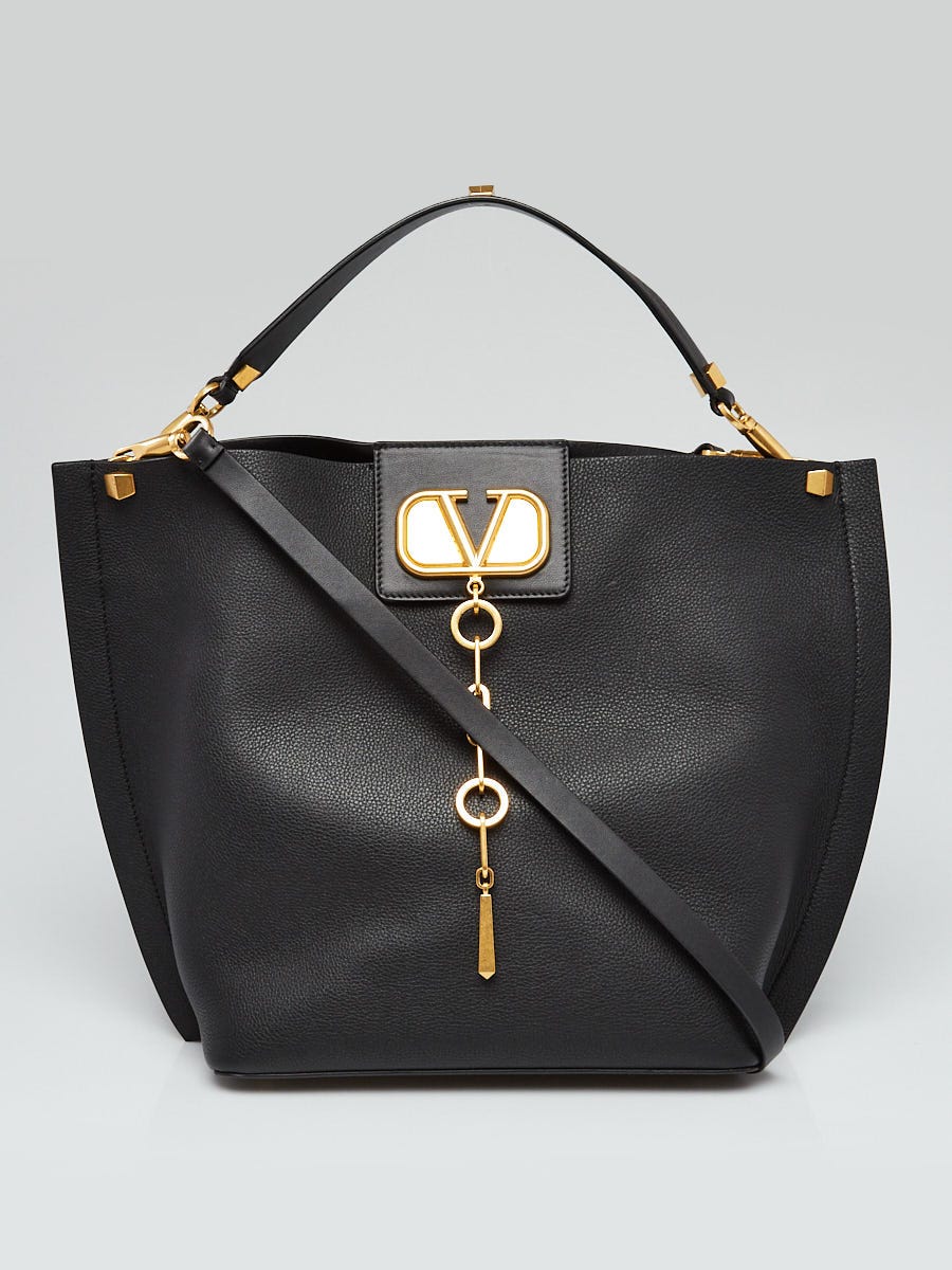 Valentino Black Pebbled Leather V Logo Escape Hobo Bag Yoogi s
