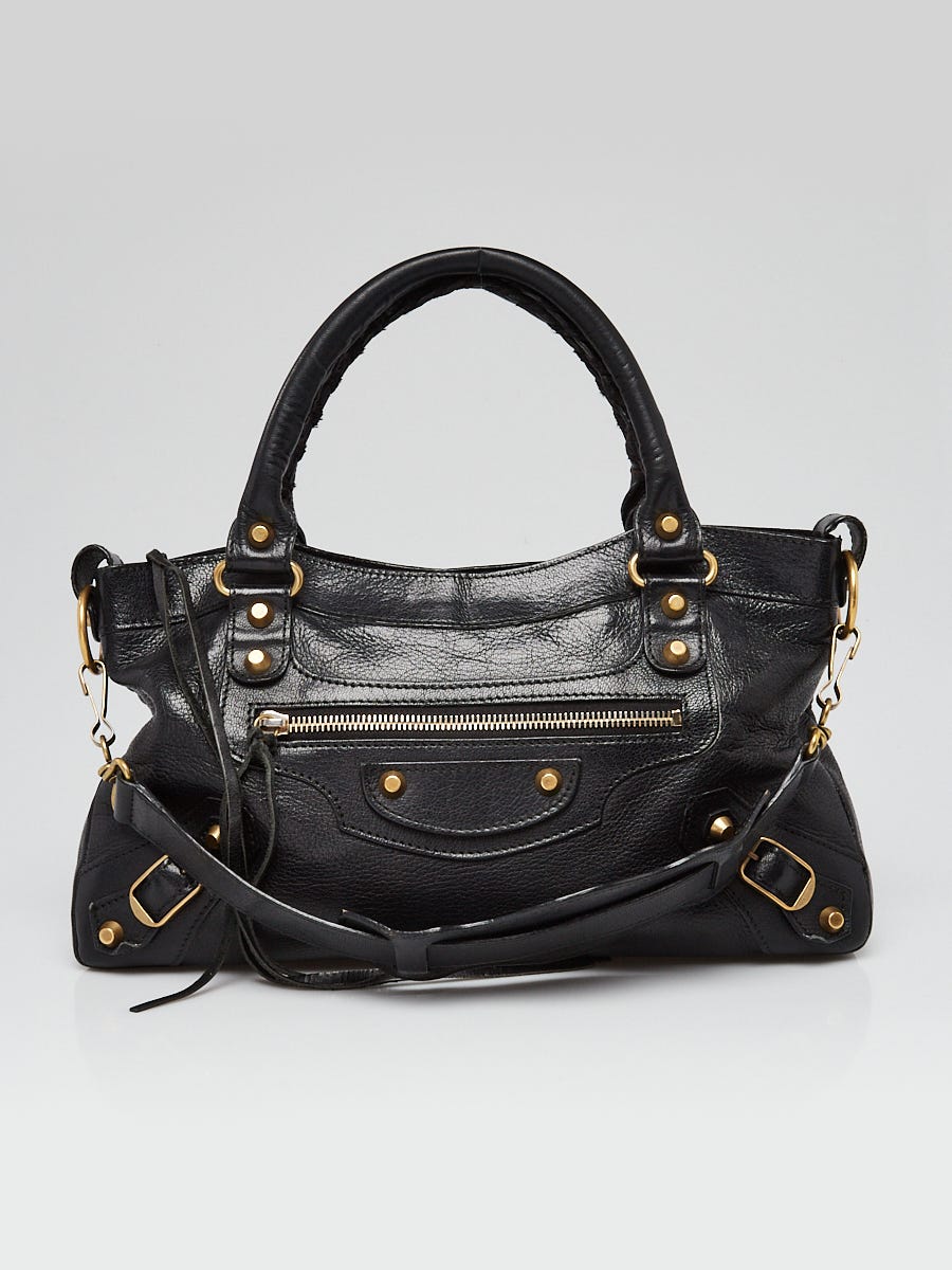 kromatisk diakritisk Anslået Balenciaga Black Lambskin Leather Giant 12 Gold First Bag - Yoogi's Closet