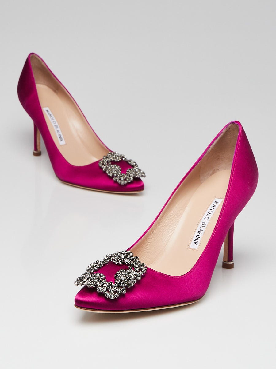 Manolo Blahnik Purple Satin and Crystal Buckle Hangisi 105 Pumps Size 4.5 35 Yoogi s Closet