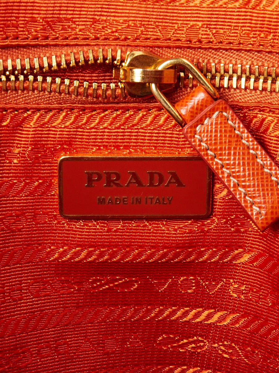 バッグ PRADA ORANGE LEATHER BAG MADE IN ITALY Prada Orange Vitello Drive Leather Perforated Bowler Bag | Yoogi's