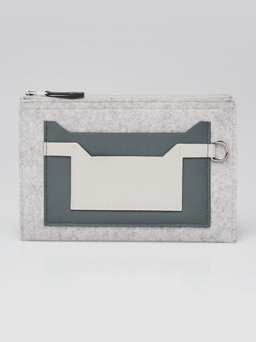 Hermes Grey Wool and Evercolor Leather Colorblock Toodoo 19 Pouch