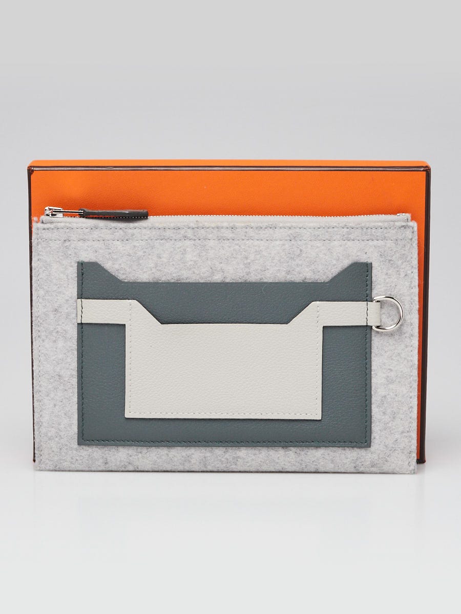 Hermes Grey Wool and Evercolor Leather Colorblock Toodoo 19 Pouch