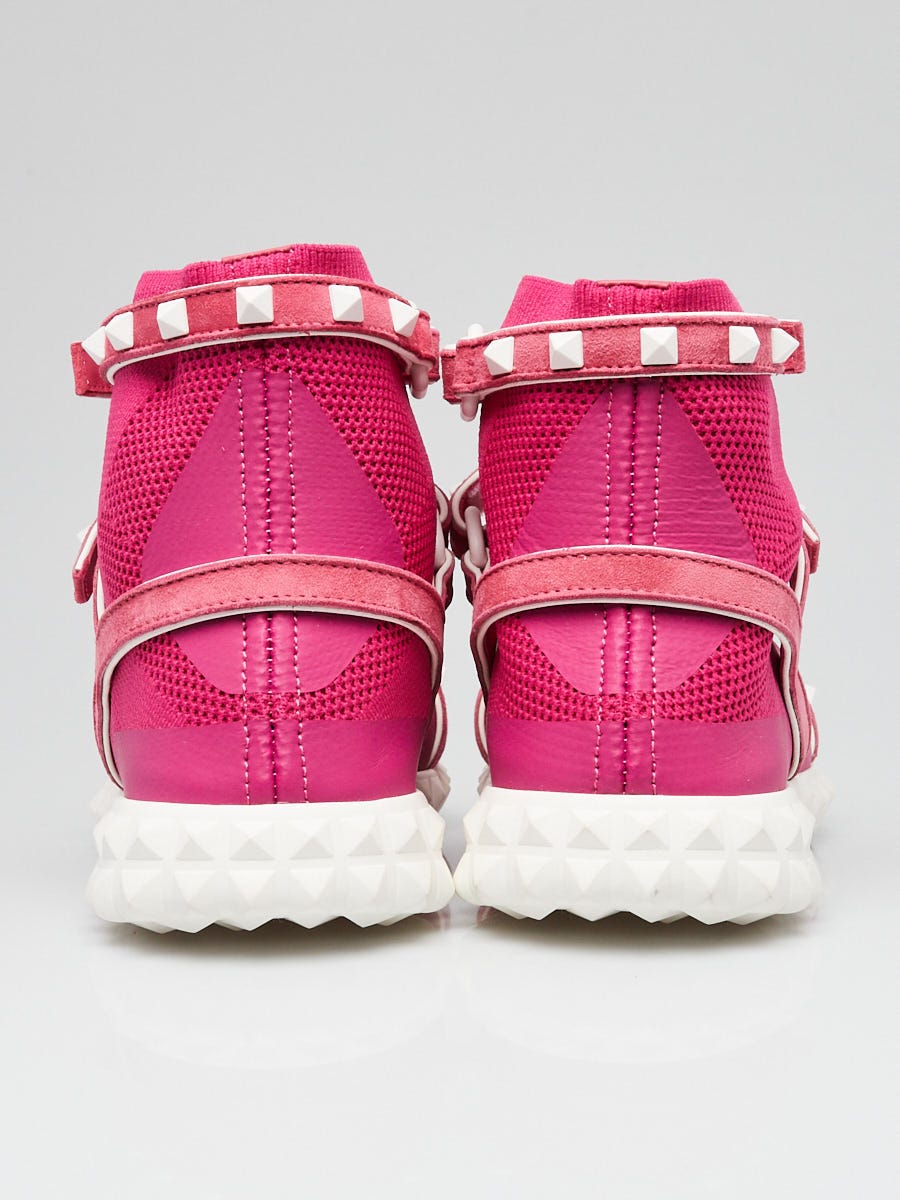 Valentino Pink Body Tech Knit Fabric Free Rockstud High Top Sock Sneaker Size 6.5 37 Yoogi s Closet