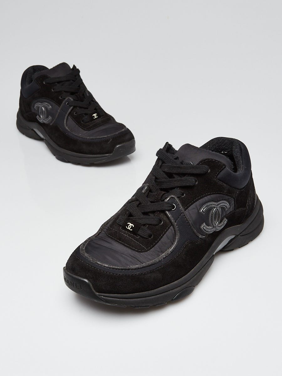 Chanel Black Nylon/Suede Logo Sneakers Size 6.5/37 - Yoogi's Closet