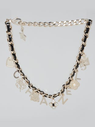 Black Leather and Chain Entwined Charms Choker