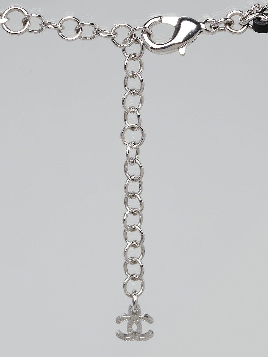 Chanel Silver Metal Pearl Crystal Chain Link CC Choker Necklace Yoogi s Closet