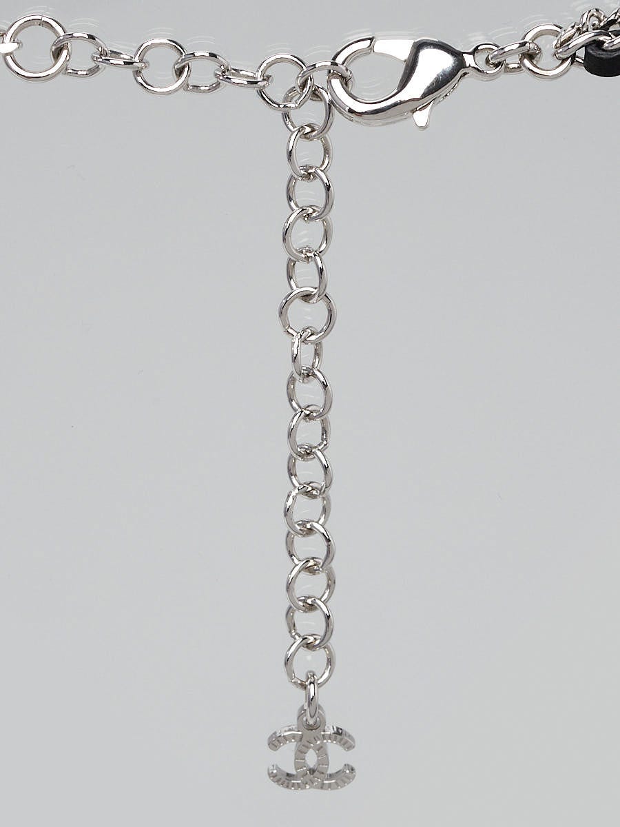 Chanel Silver Metal Pearl Crystal Chain-Link CC Choker Necklace