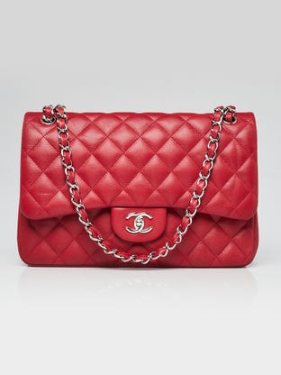 Red Quilted Caviar Leather Classic Jumbo Double Flap Bag