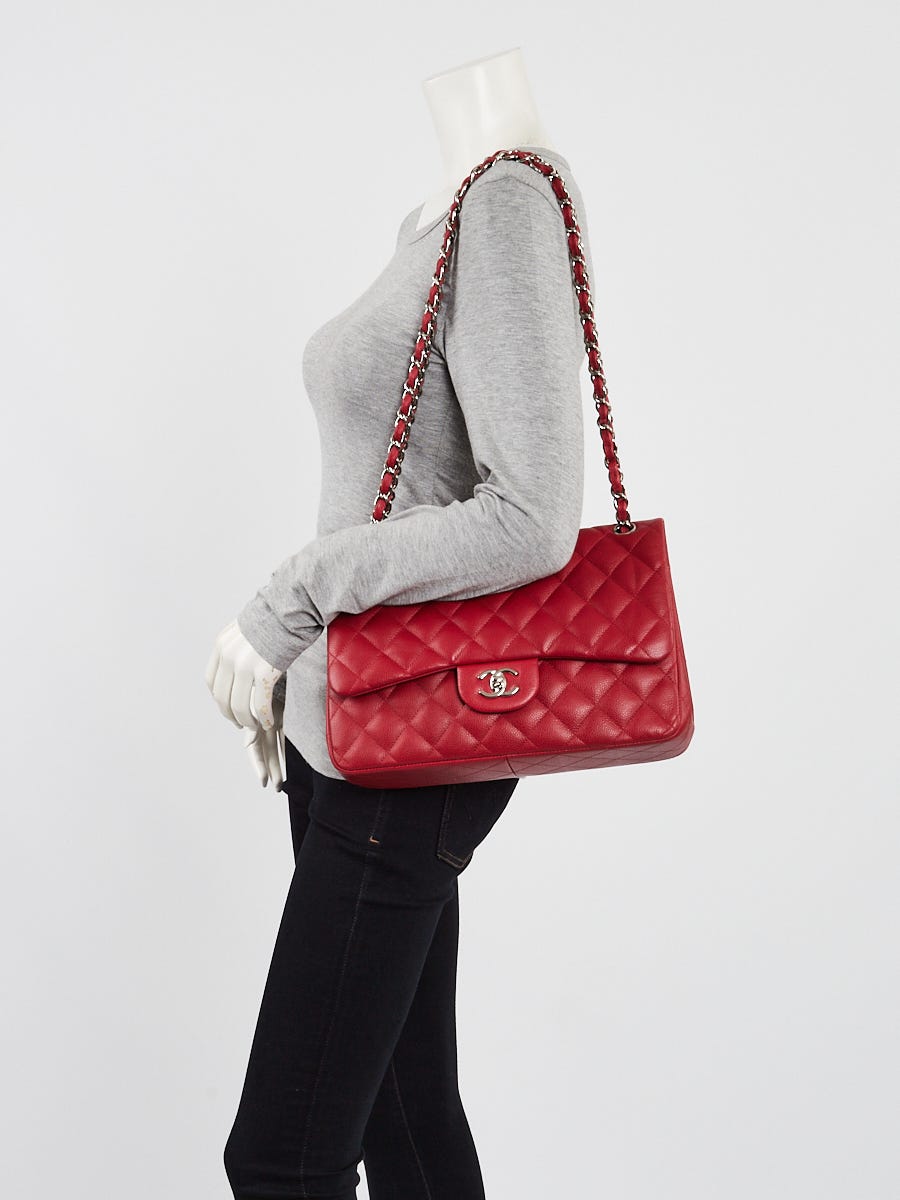 Chanel Caviar Quilted Jumbo Double Flap - Dark Red Color
