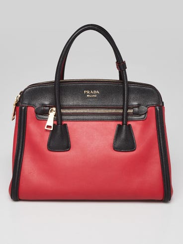 Prada Red/Black City Calf Leather Small Tote Bag BN2569