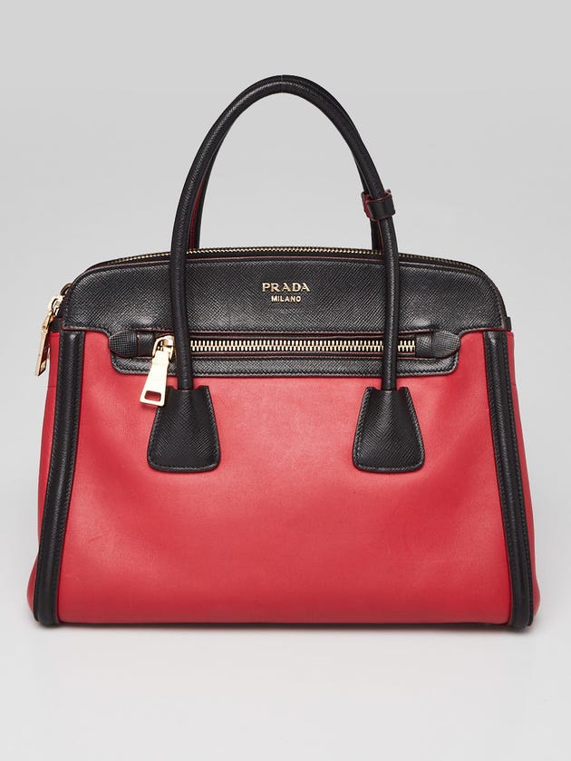 Prada Red/Black City Calf Leather Small Tote Bag BN2569
