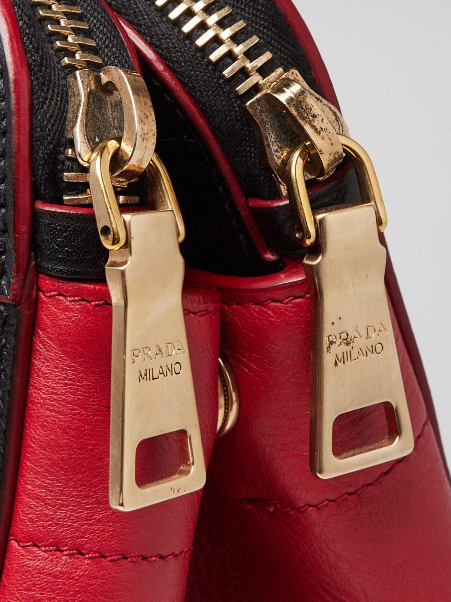 Prada Red/Black City Calf Leather Small Tote Bag BN2569 | Yoogi's Closet