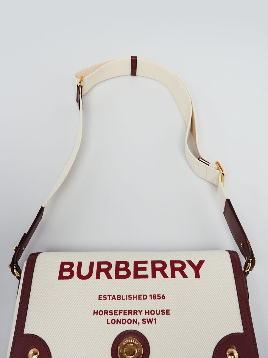 BURBERRY: Note e-canvas crossbody bag with monogram print - Beige