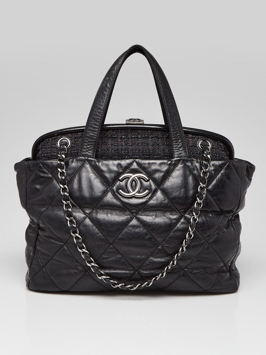 Chanel Black Quilted Leather And Tweed Portobello Frame Top Tote Bag -  Yoogi'S Closet
