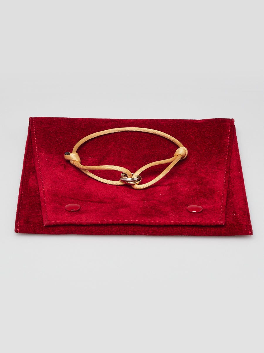 Cartier 18K Tricolor Gold Estate Trinity Bracelet on Green Silk Cord