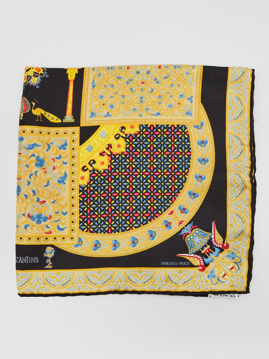 45cm Black/Yellow Silk Ciels Byzantins Square Scarf