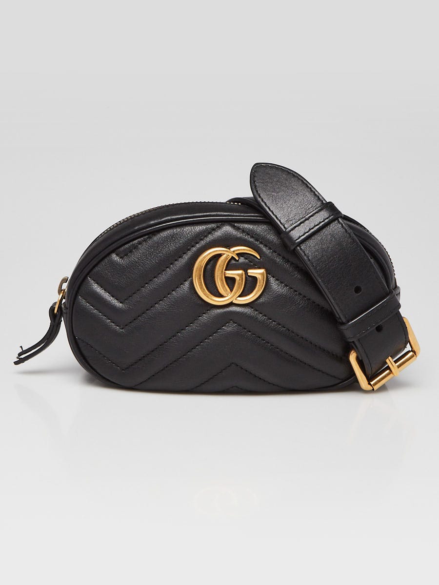 Gucci Black Leather GG Marmont Waist Belt Bag Size 85/34 - Yoogi's