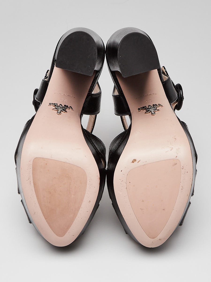Prada Black Patent Saffiano Leather Platform Sandals Size Prada Black Patent Saffiano Leather Platform Sandals Size