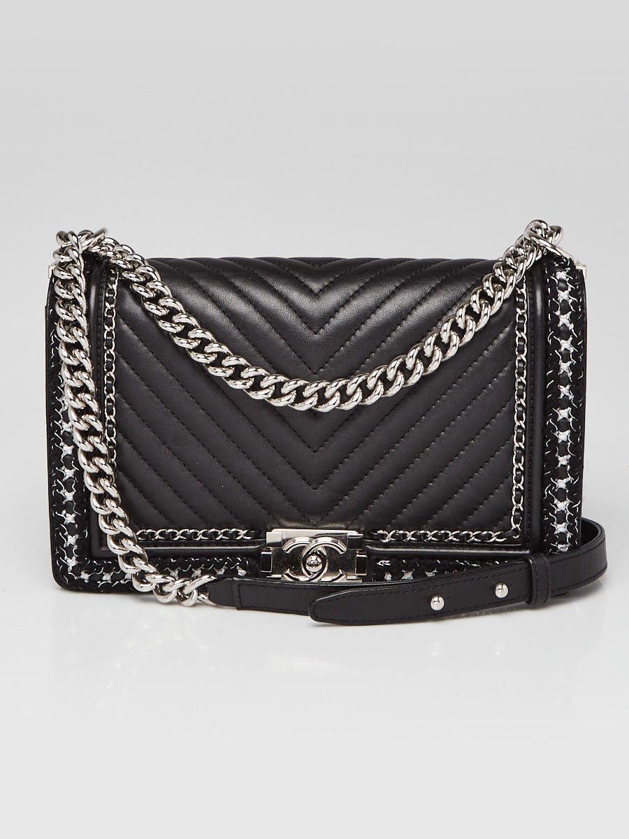 Chanel Black Chevron Quilted Leather Chain Around New Medium Boy Bag -  Yoogi's Closet