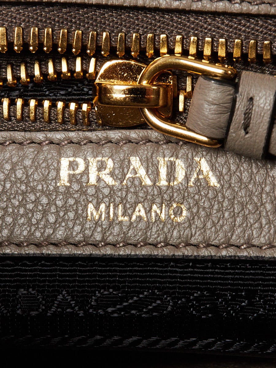 Prada Argilla Vitello Phenix Leather Logo Bucket Bag