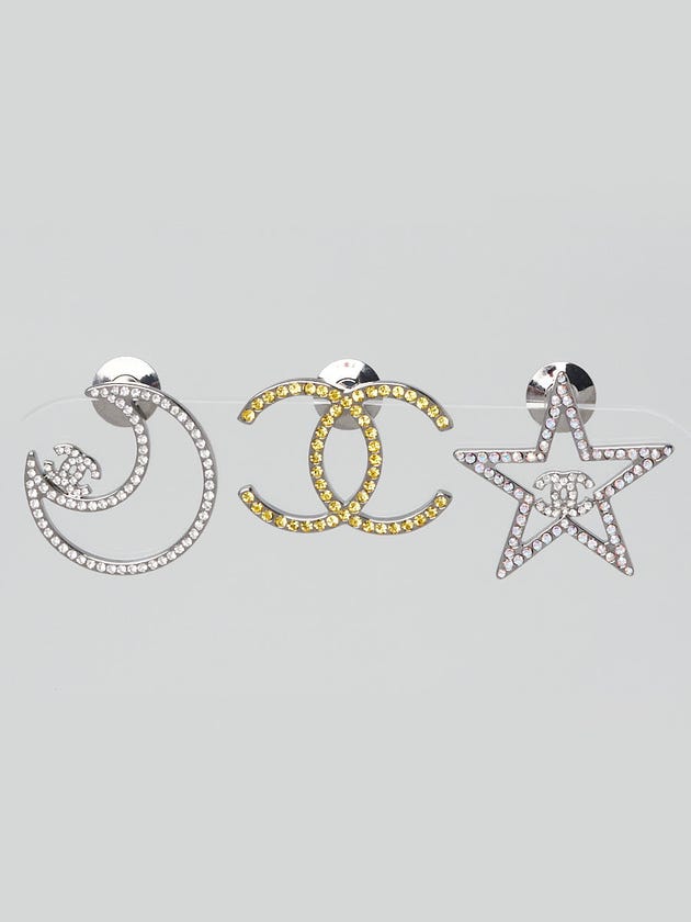 Chanel Multicolor Crystal CC Moon Star Brooch Set