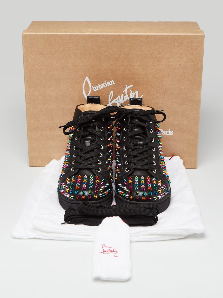 Christian Louboutin Black Leather Multicolor Spikes High-Top Sneakers Size  12/42.5 - Yoogi's Closet