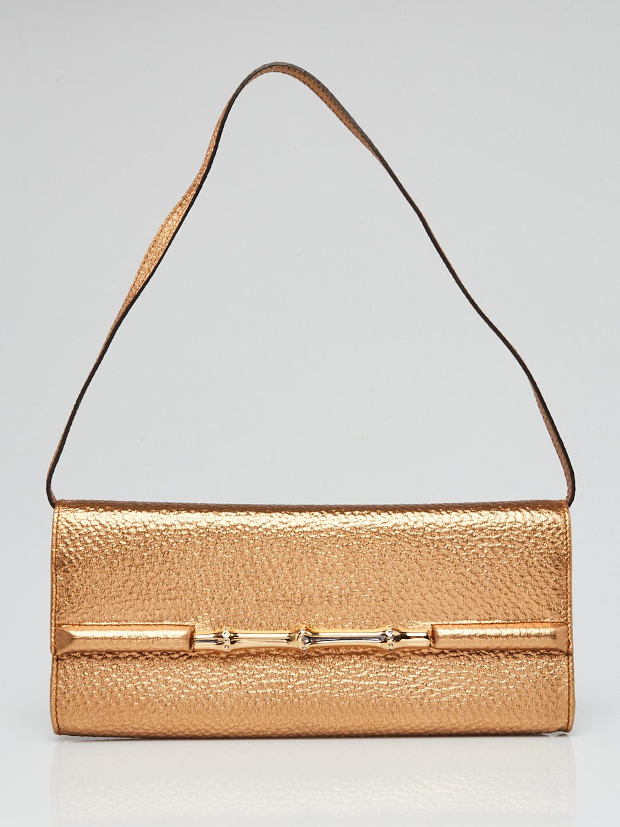Gucci Metallic Gold Leather Bamboo Clutch Bag | Yoogi's Closet