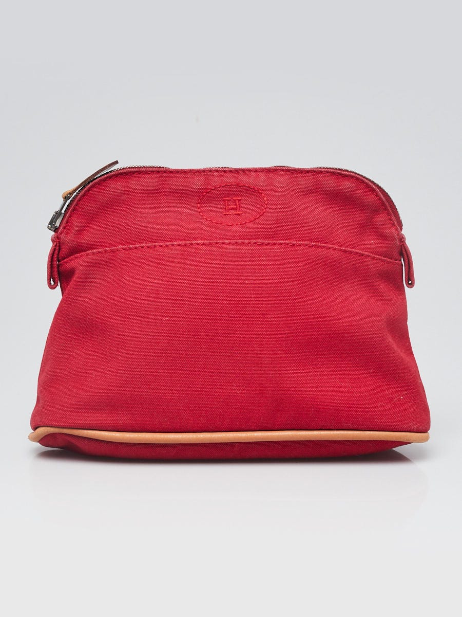 Authenticated Used HERMES Hermes Bolide Pouch Mini Accessory Cotton Canvas  Red 