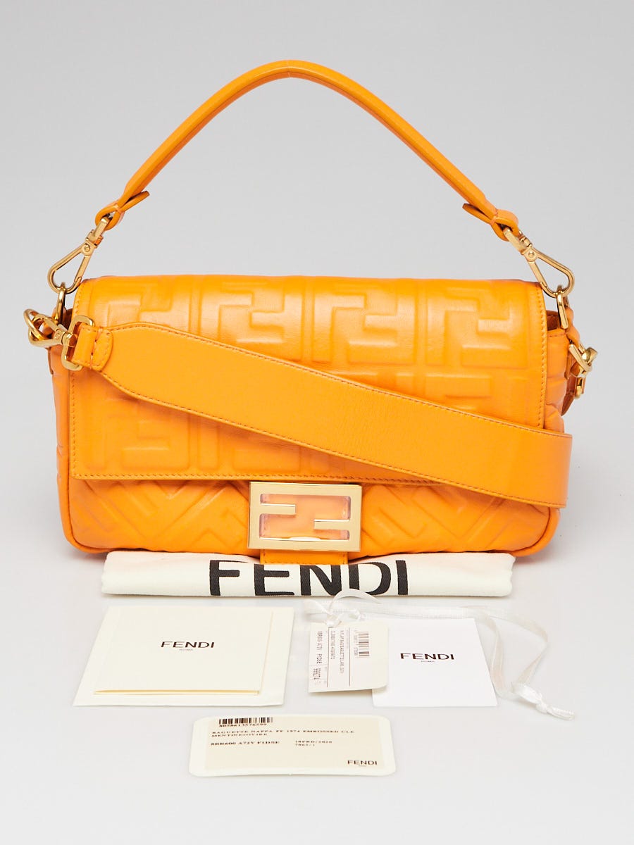 Usikker Kan ikke læse eller skrive karton Fendi Orange FF Embossed Nappa Leather Baguette Bag - 8BR600 - Yoogi's  Closet
