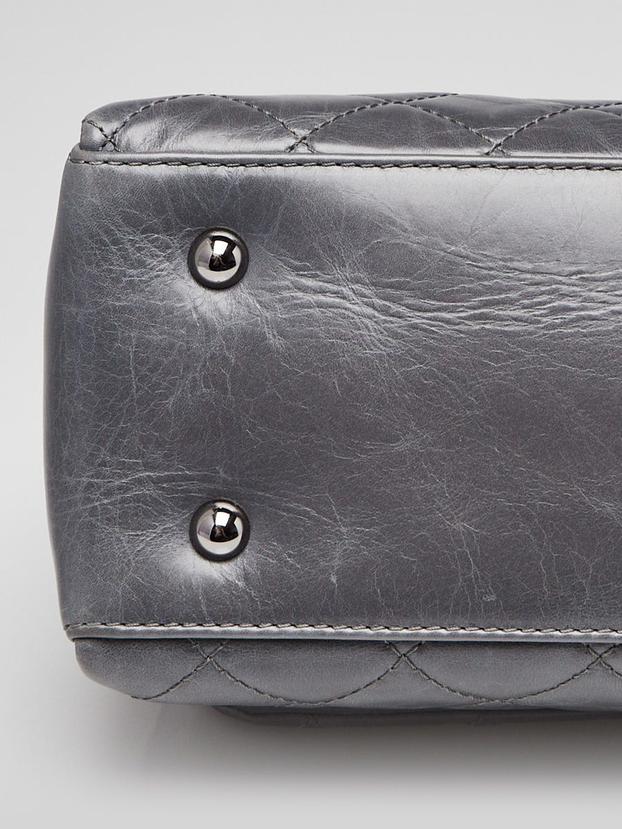 Chanel Grey Quilted Glazed Calfskin Leather Accordion Shoulder Bag