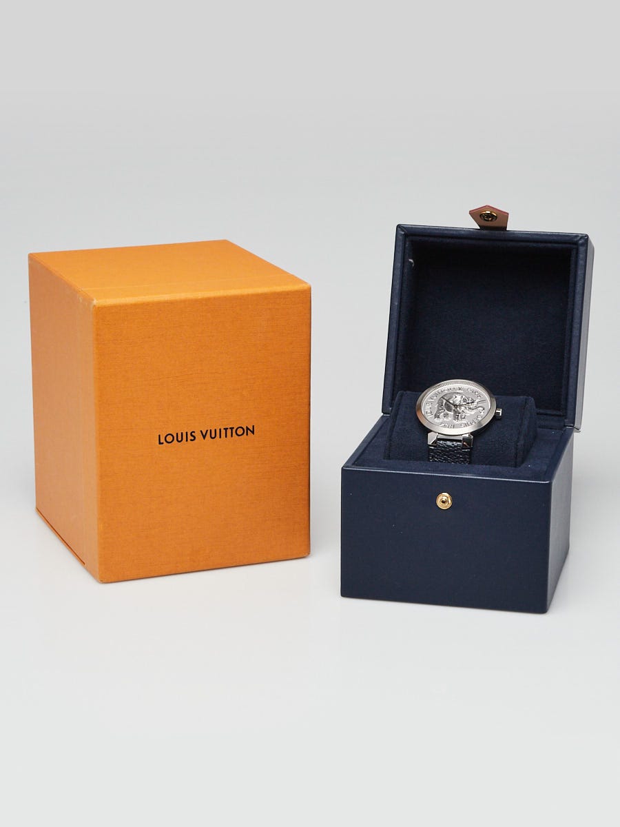LOUIS VUITTON Louis Vuitton Tambour QA005Z men's SS leather watch quartz  white dial