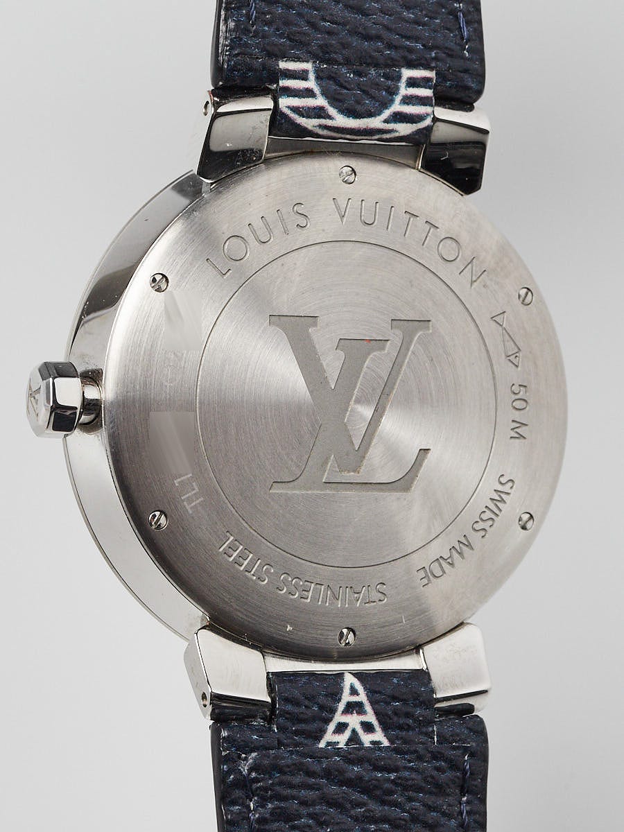 Louis Vuitton 41.5mm Stainless and Leather Savanna Quartz Tambour Watch