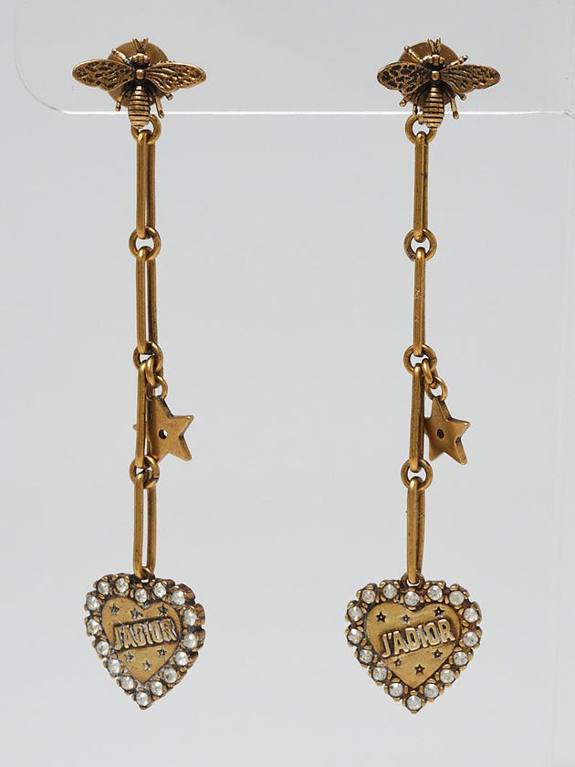 Christian Dior Goldtone Metal Crystal J'adior Heart Drop Earrings