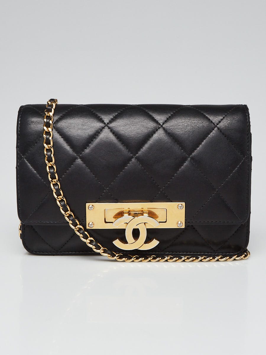 CHANEL Chain Shoulder Bag Clutch Black Quilted Flap Lambskin Purse k36 in  2023