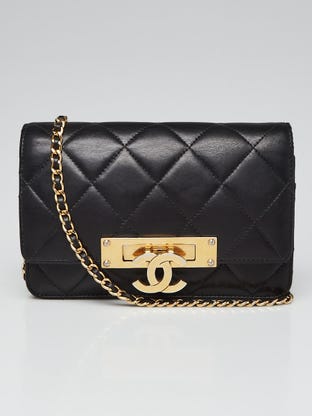 Black Quilted Lambskin Leather Golden Class WOC Clutch Bag
