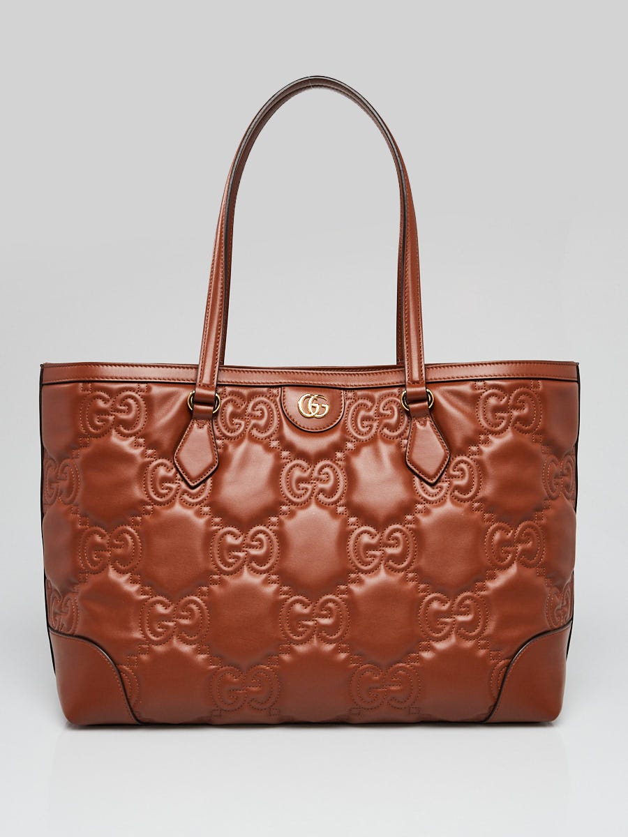 Gucci Brown Embossed Leather Matelasse Medium Tote Bag - Yoogi's Closet