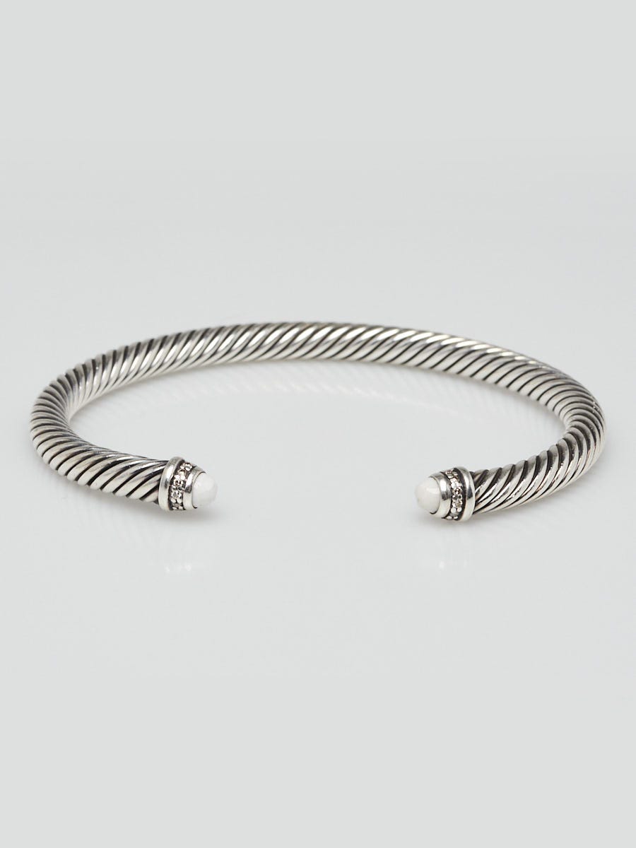 David Yurman 5mm Sterling Silver With White Agate And Diamonds Cable Classics Bracelet Yoogi s Closet
