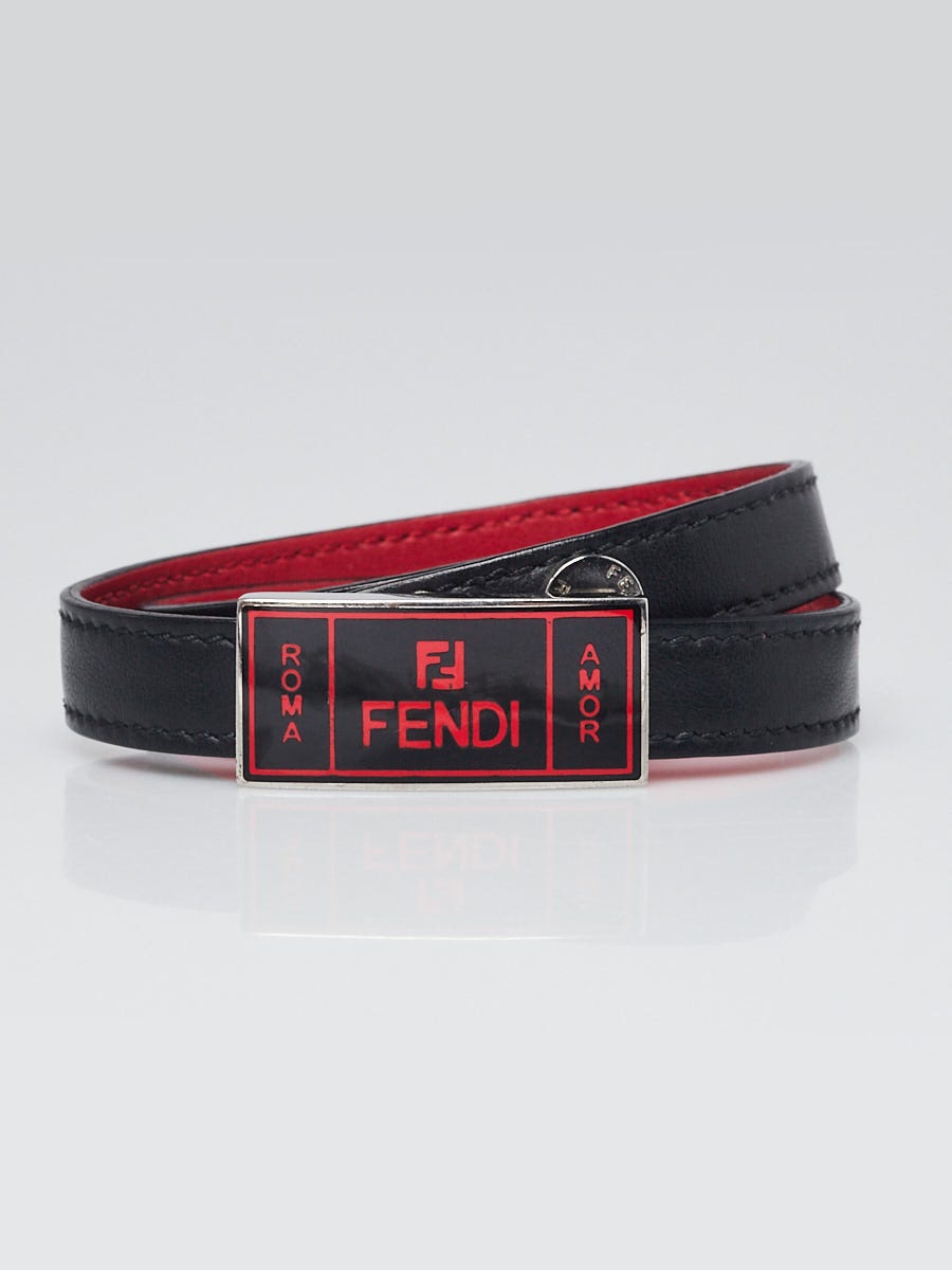 Fendi Black Leather FF Logo Wrap Around Bracelet Yoogi s Closet