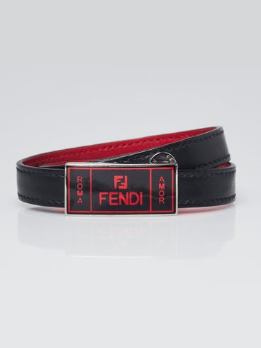 Fendi Black Leather FF Logo Wrap Around Bracelet