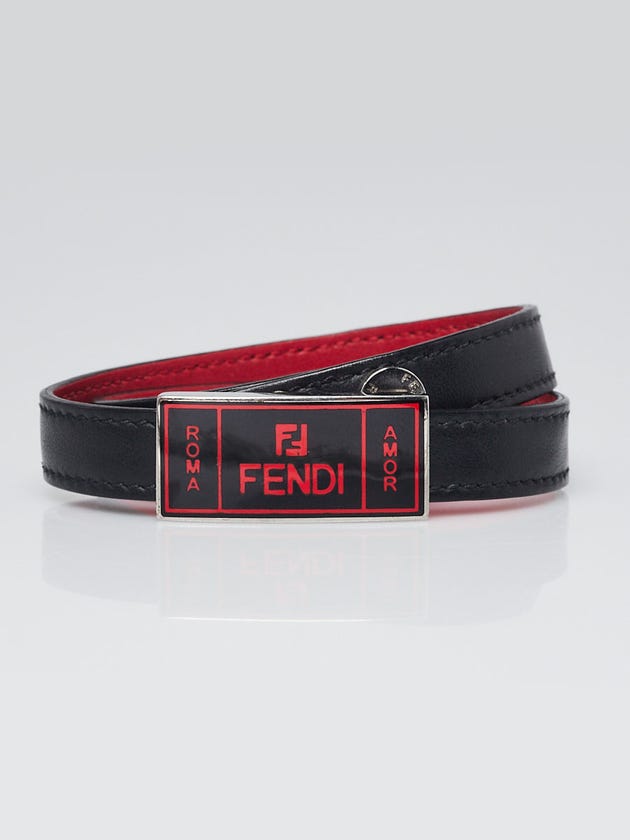 Fendi Black Leather FF Logo Wrap Around Bracelet