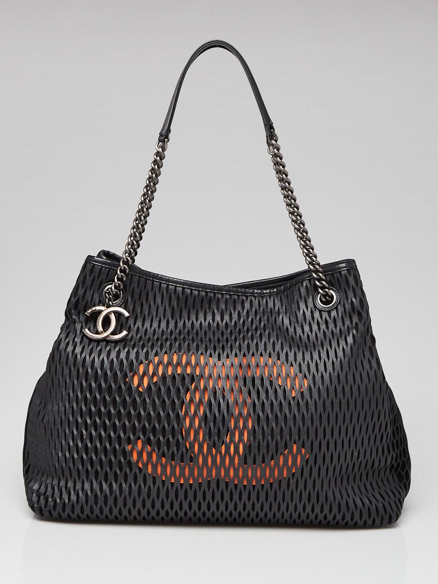 Chanel Black Laser Cut Perforated Leather CC Tote Bag