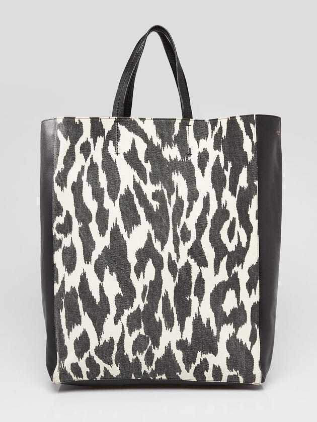Celine Black/White Leopard Jute Bi-Color Vertical Cabas Bag