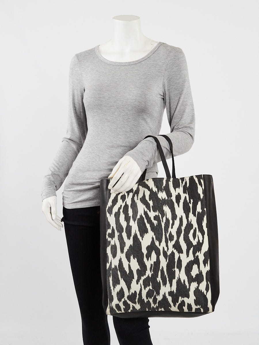 Celine Black/White Leopard Jute Bi-Color Vertical Cabas Bag