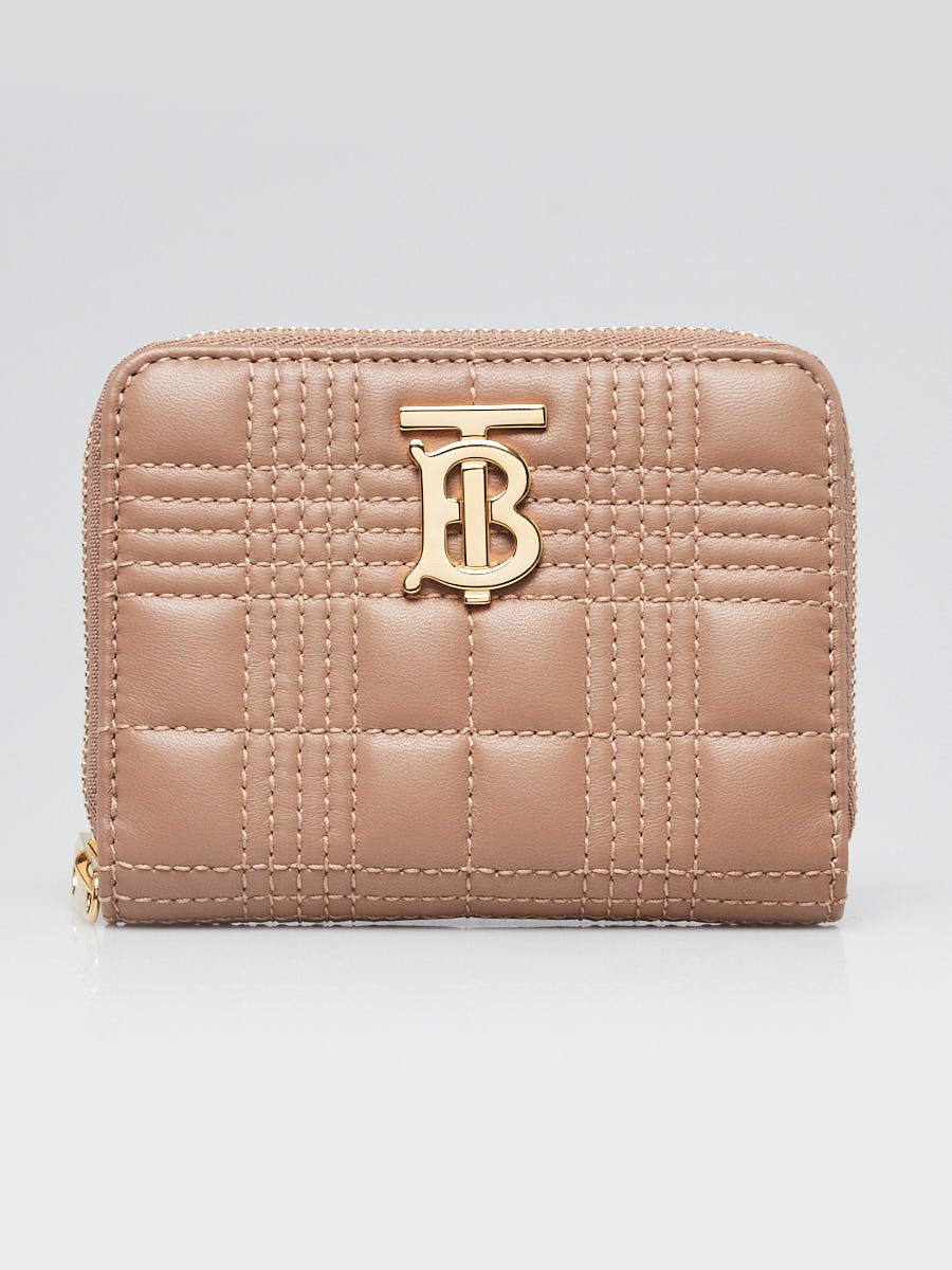Burberry Beige Quilted Leather TB Compact Zippy Wallet