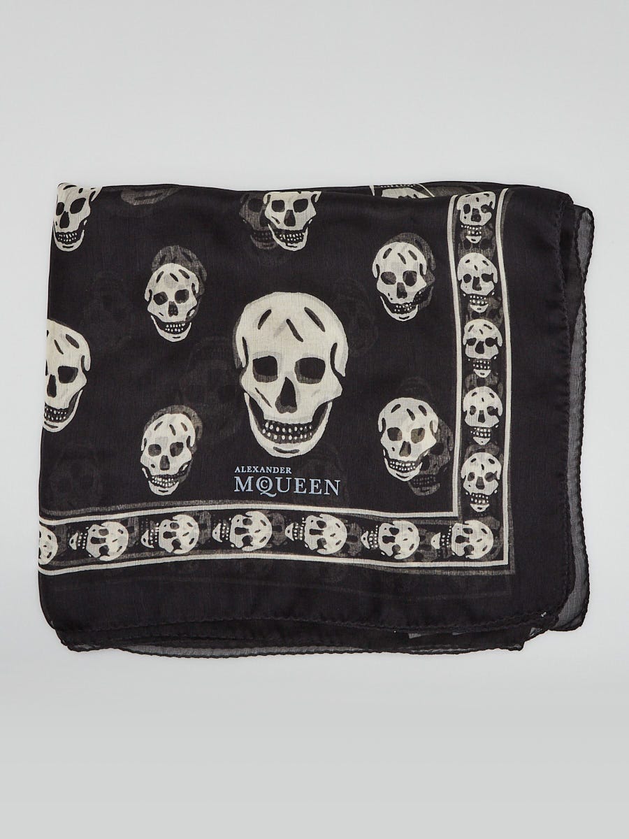 RvceShops s Closet Alexander McQueen Black White Silk Chiffon Classic Skull Scarf Alexander Mcqueen Man s Black Wool And Silk Skull